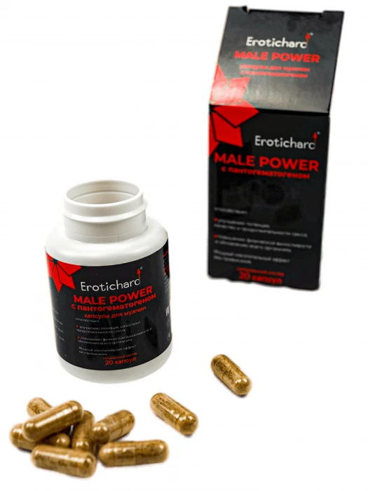Капсулы для повышения потенции у мужчин Erotichard Male Power с пантогематогеном, 20 капсул
