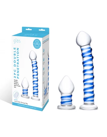 Фаллоимитатор стеклянный 2 шт Swirly Dildo & Buttplug Set GLAS-SET-04