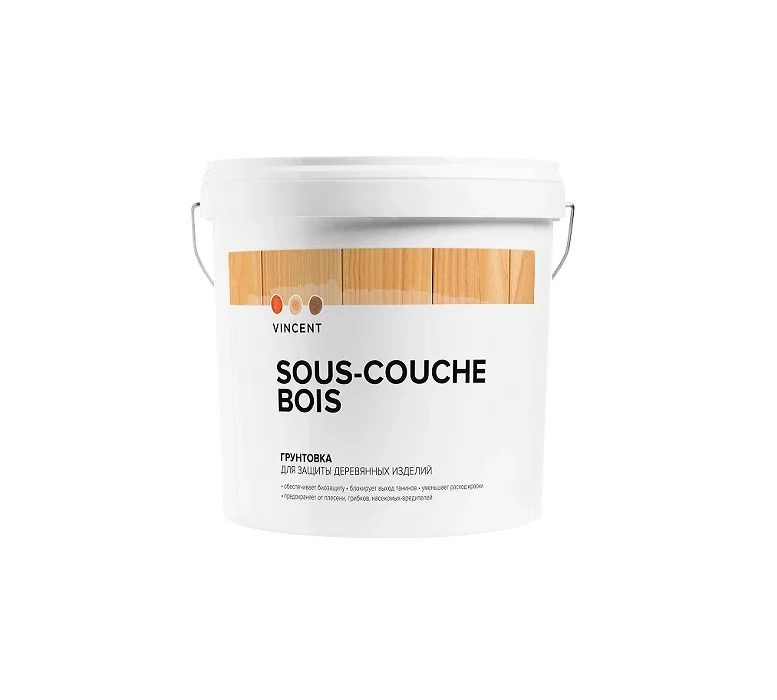 Грунтовка Vincent Sous couche bois / Винсент Су Куш Буа для защиты деревянных изделий, 0.9л, бесцветный