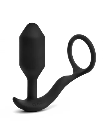 Анальная пробка с вибрацией и кольцом для эрекции Vibrating Snug & Tug размер M b-Vibe BV-032-BLK