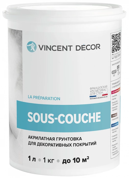 Грунтовка Vincent Decor Sous couche (Су-куш) акрилатная для декоративных покрытий 1 л