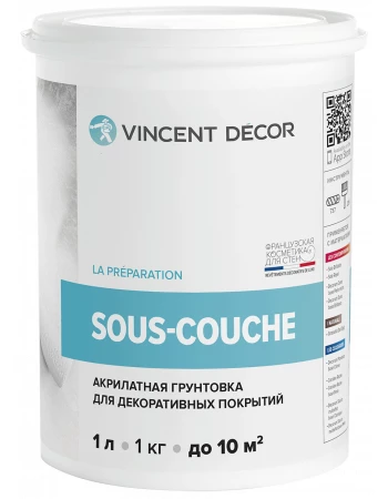 Грунтовка Vincent Decor Sous couche (Су-куш) акрилатная для декоративных покрытий 1 л Грунтовка Vincent Decor Sous couche (Су-куш) акрилатная для декоративных покрытий 1 л