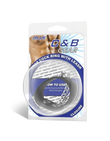 Кольцо на пенис из экокожи с поводком из металла