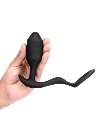 Анальная пробка с вибрацией и кольцом для эрекции Vibrating Snug & Tug размер M b-Vibe BV-032-BLK