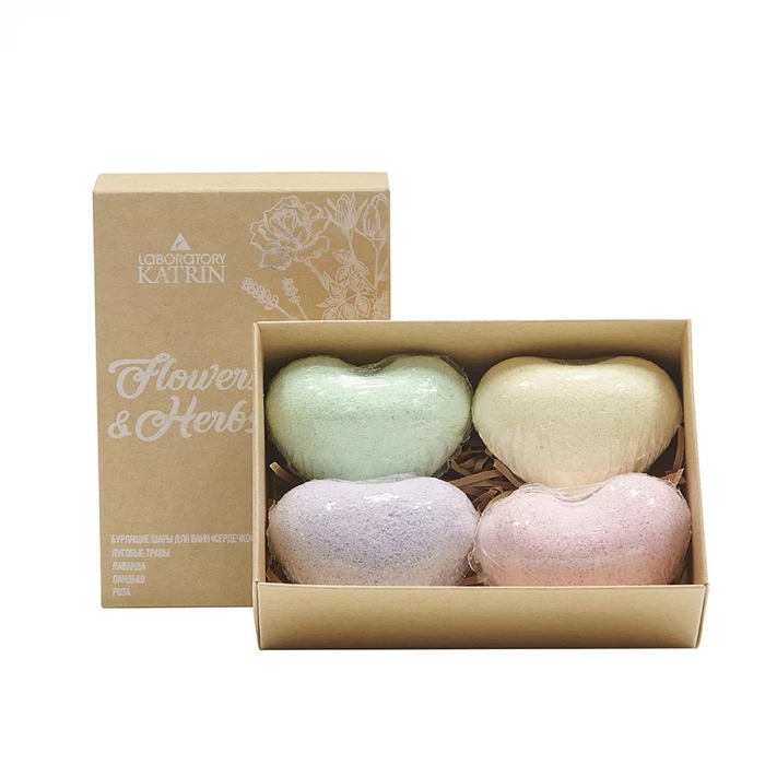 Набор бурлящих сердечек для ванн Flowers & Herbs 4 штуки по 60 г Лаборатория Катрин 4654246