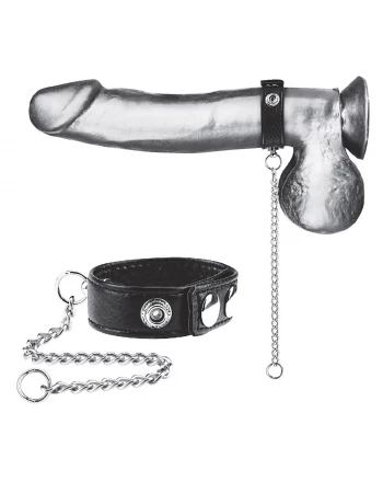 Кольцо на пенис из экокожи с поводком из металла