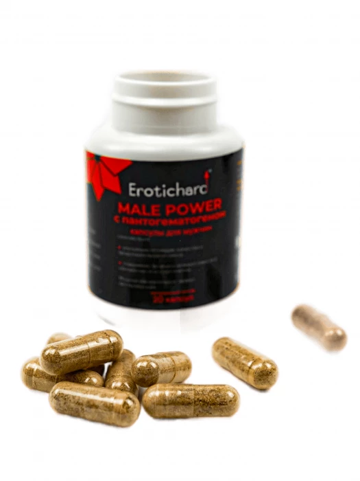 Капсулы для повышения потенции у мужчин Erotichard Male Power с пантогематогеном, 20 капсул